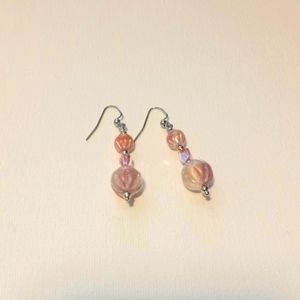 Frosty Pink Beaded Earrings with Silver Accents